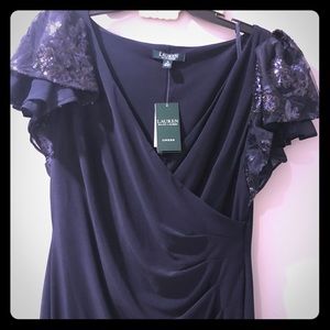 Ralph Lauren Flutter sleeve gown, Navy, Size 10